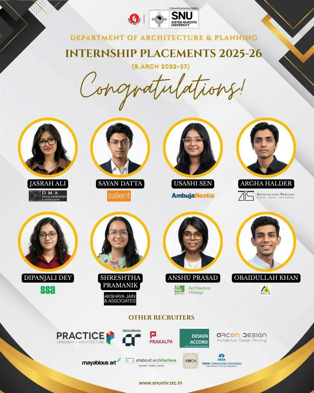 Sister Nivedita University Architecture and Planning  placements
