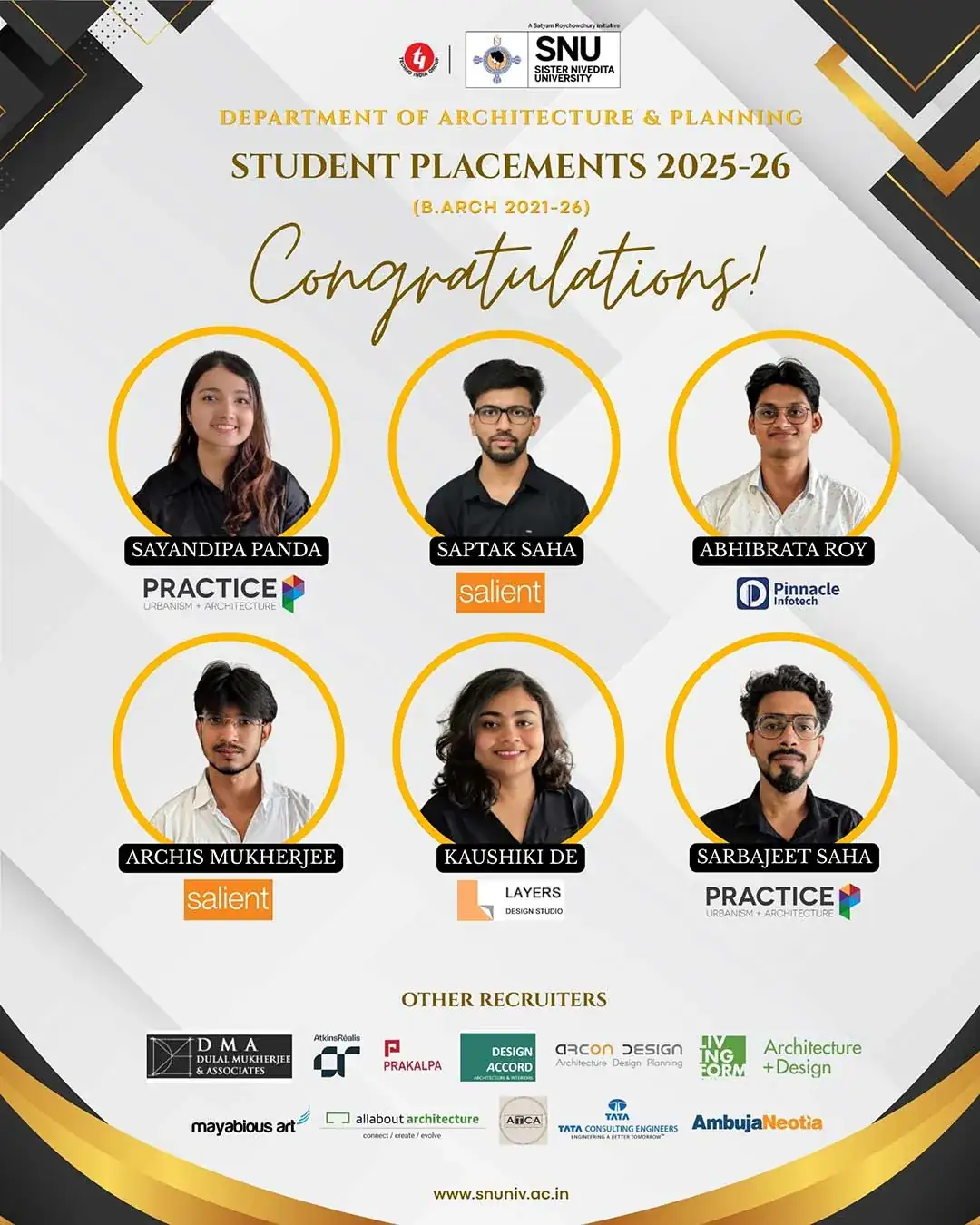 Sister Nivedita University Architecture and Planning  placements