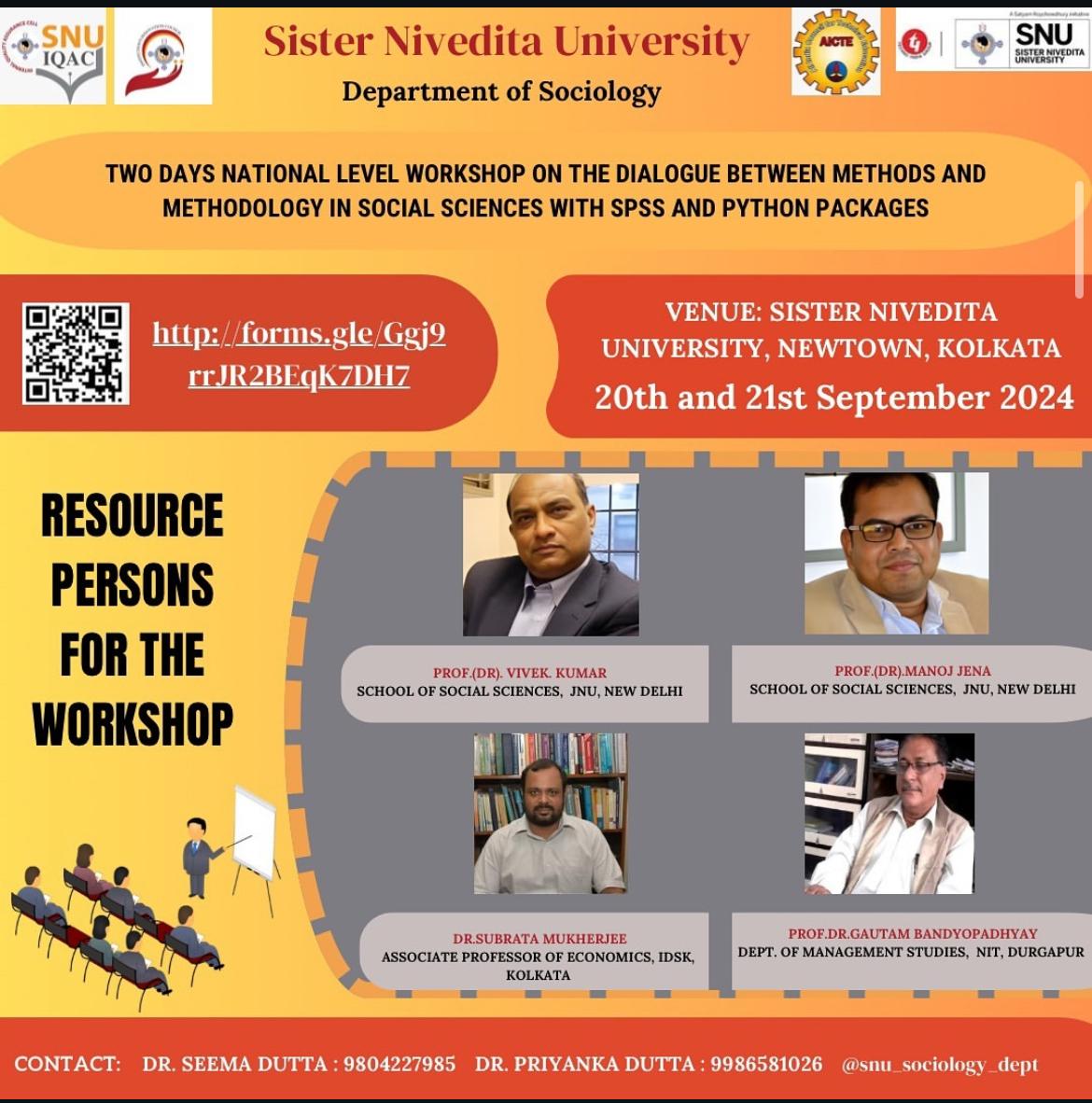 Two days national level workshop on the dialogue between methods and methodology in social sciences with spss and python packages