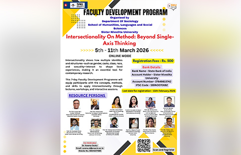 Upcoming Event - Faculty development program organised by department of sociology, SNU, Intersectionality on method: Beyond Single - Axis Thinking 